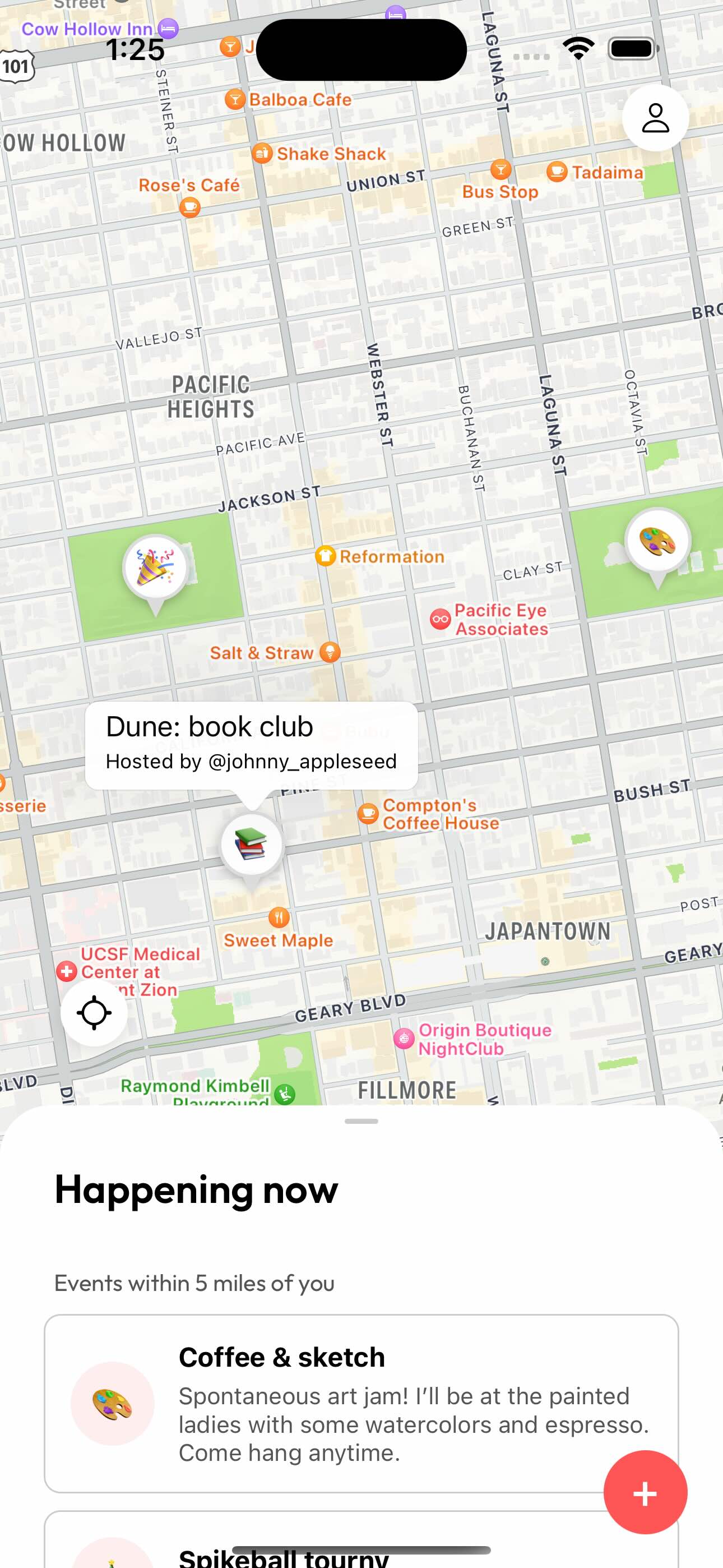 Instant app main screen showing local events